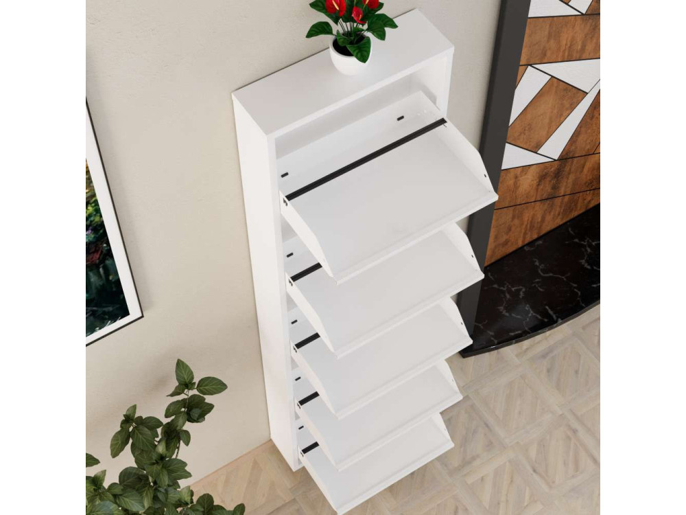 Mueble zapatero metálico "Ayse" - 50 x 15 x 169 cm - Blanco
