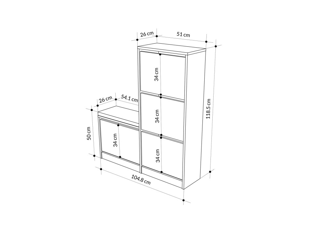 Mueble zapatero de madera "Dude" - 105 x 26 x 118 cm - Gris