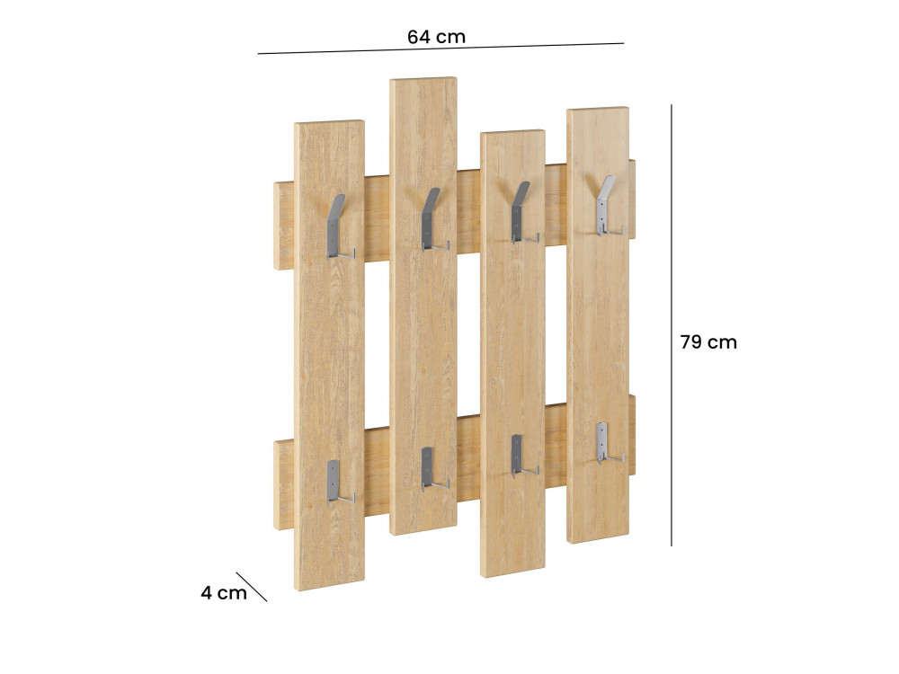 Perchero de pared de madera "Wave" - 64 x 4 x 79 cm - Beige