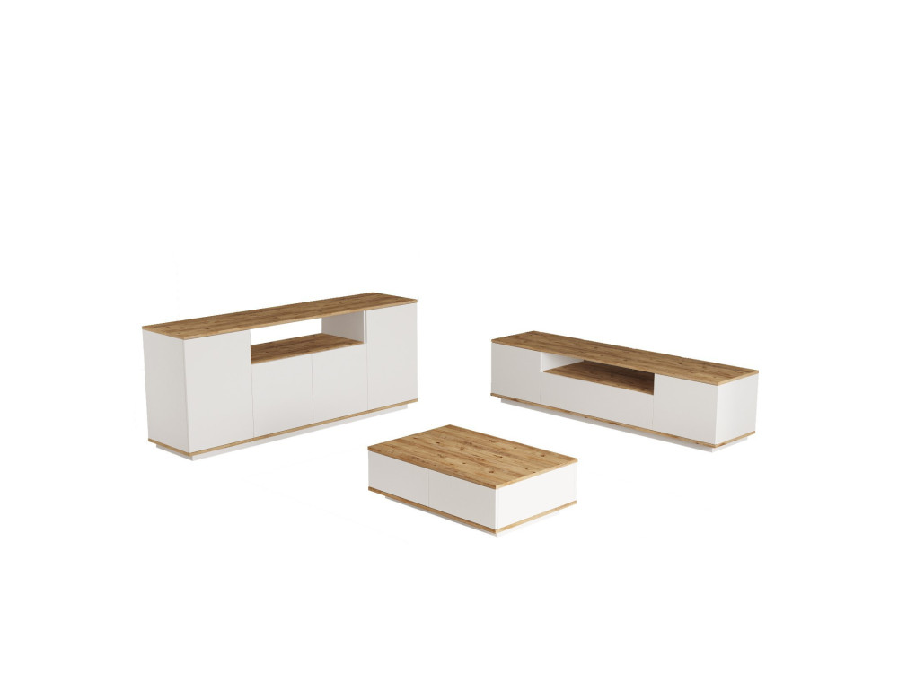 Conjunto de muebles de salón de madera "FR18" - 180 x 44 x 44 cm - Blanco