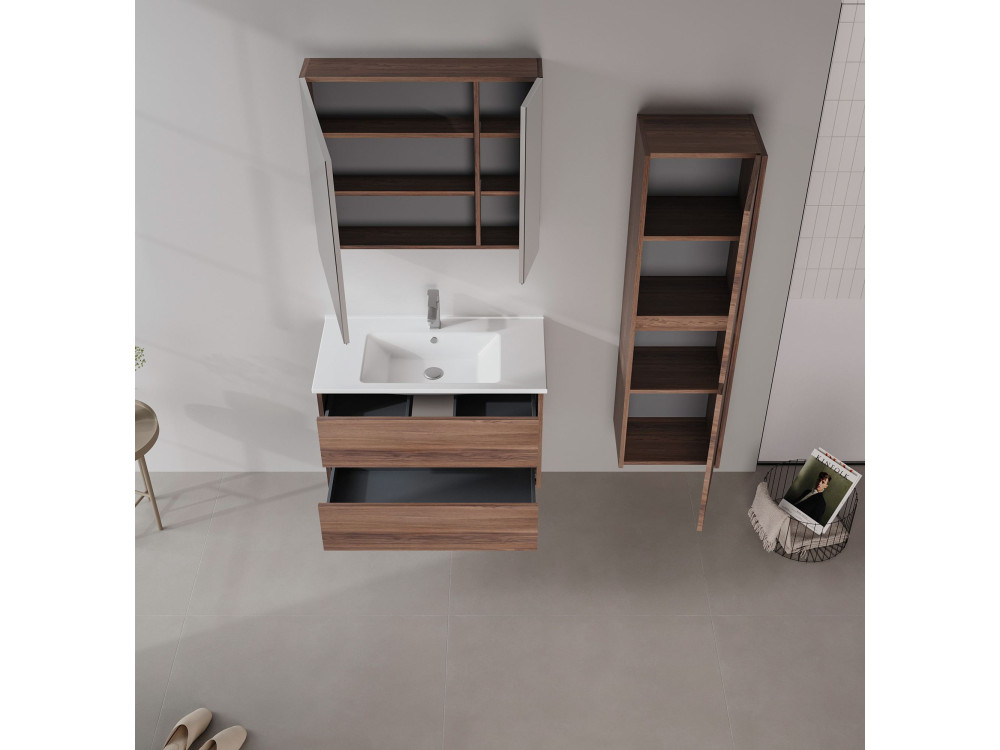 Mueble de baño con espejo «Side 80» - 79 x 16 x 66 cm - Nogal oscuro