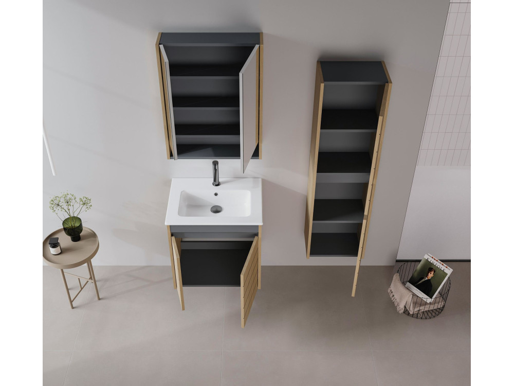 Mueble de baño con espejo «Ricato 60» - 60 x 16 x 78 cm - Nogal