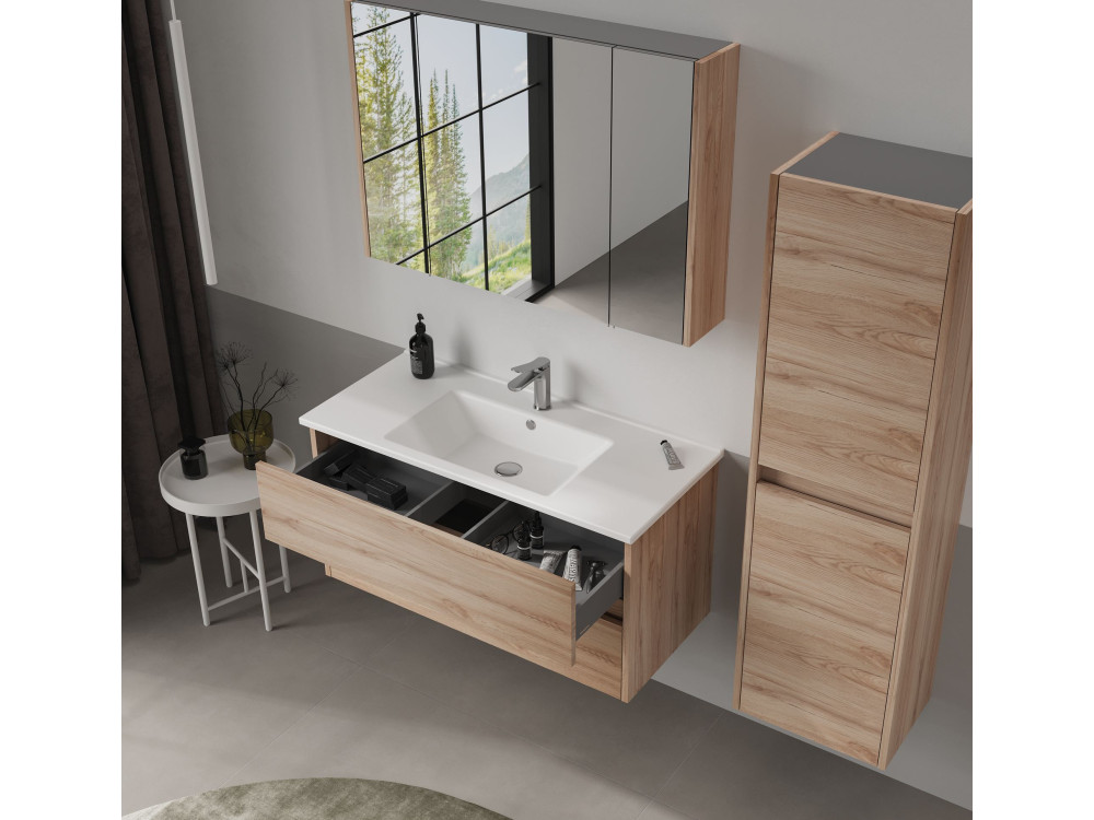 Mueble de baño con espejo «Side 100» - 100 x 16 x 66 cm - Roble