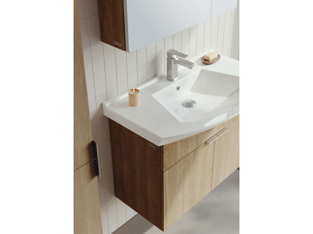 Conjunto de mueble con lavabo y espejo (2 piezas) «Purus 80» - 80 x 50 x 58 cm - Roble