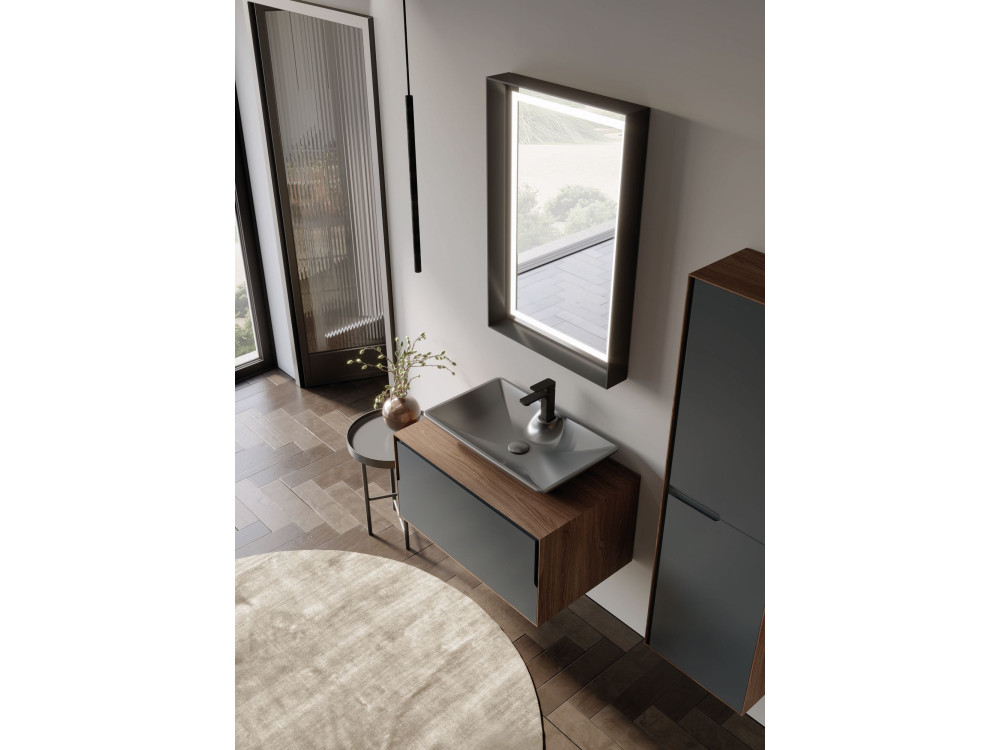 Conjunto de mueble con lavabo y espejo (2 piezas) «Craft 80» - 60 x 50 x 40 cm - Nogal / Antracita