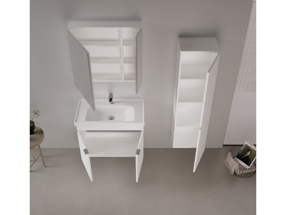 Conjunto de mueble con lavabo y espejo (2 piezas) «Desna 80» - 80 x 45 x 58 cm - Blanco mate