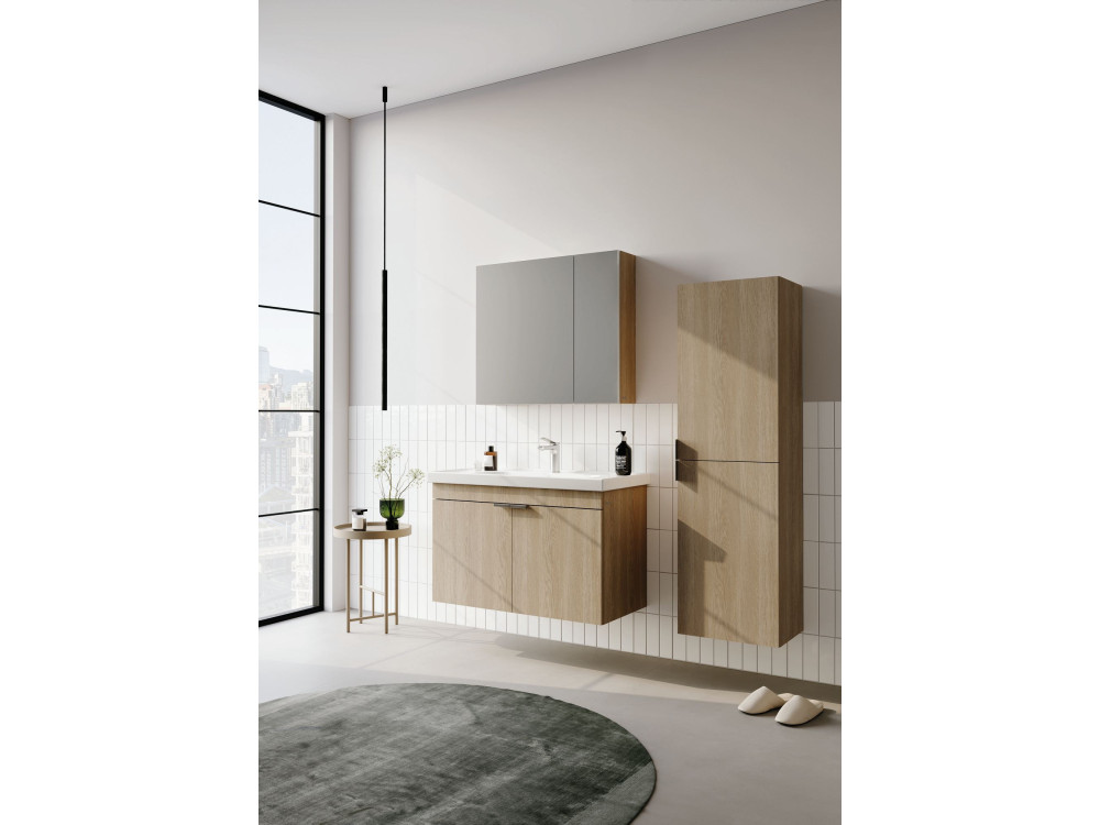 Conjunto de mueble con lavabo y espejo (2 piezas) «Desna 90» - 90 x 45 x 58 cm - Roble