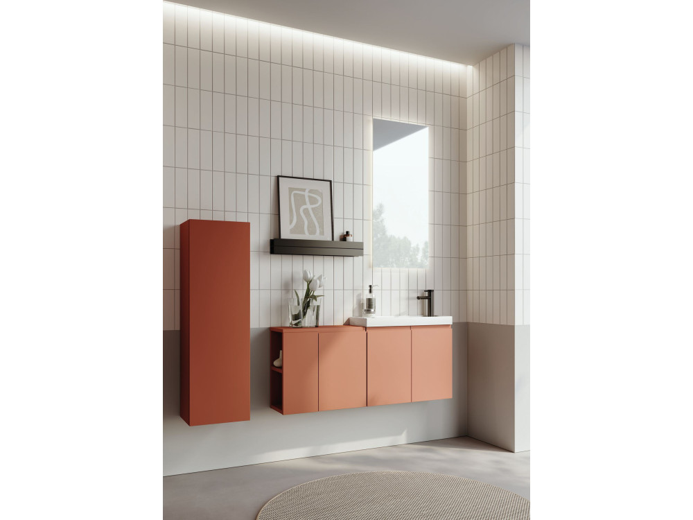 Conjunto de mueble con lavabo y espejo (2 piezas) «Ferla 110» - 110 x 22 x 45 cm - Canela mate