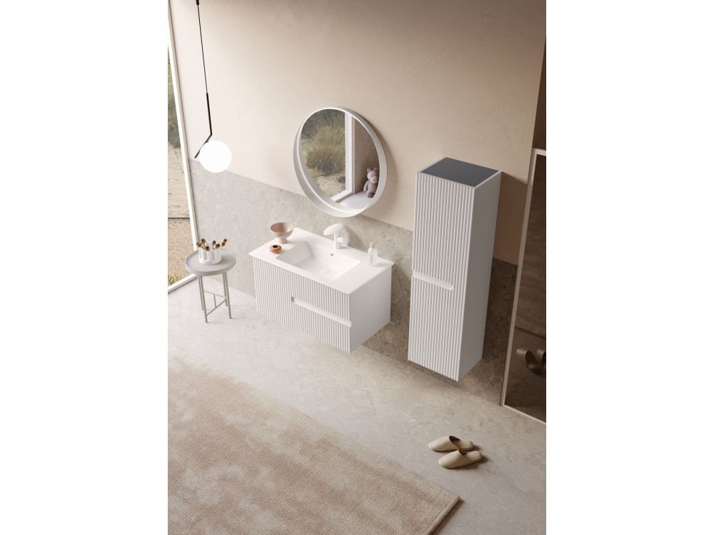 Espejo decorativo de madera «Moonlight 90 v2» - 90 x 7 x 90 cm - Blanco mate
