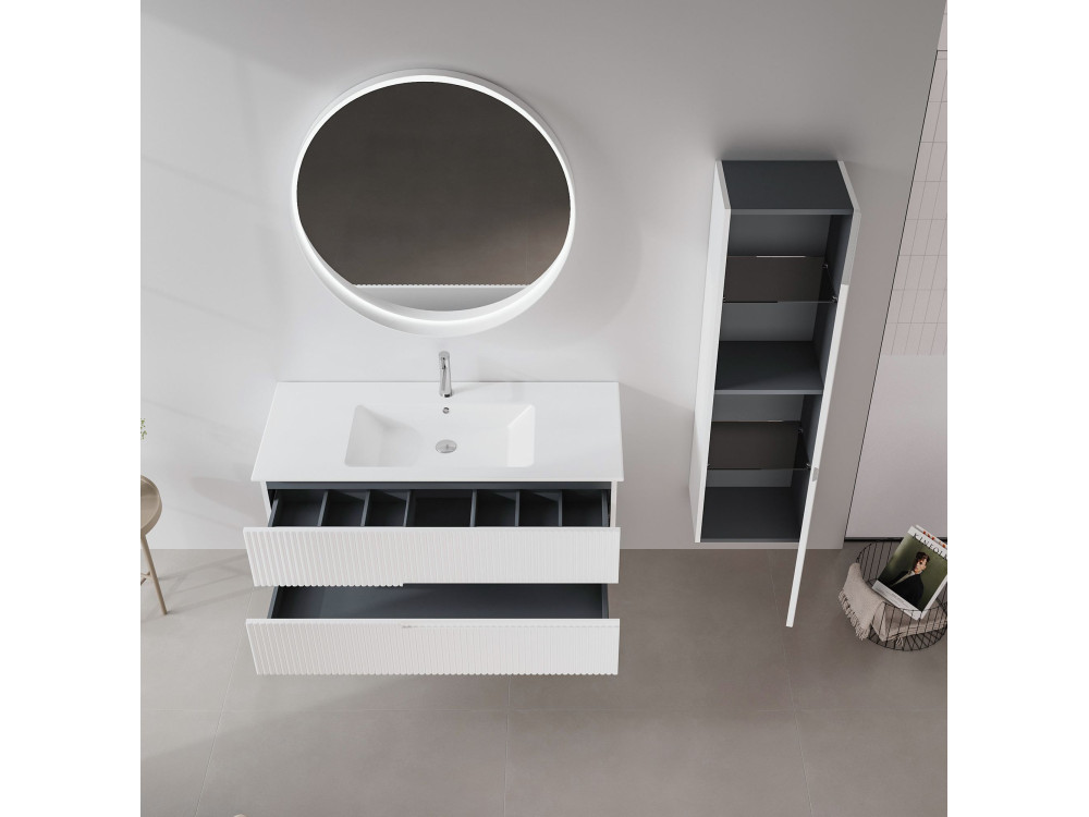 Espejo decorativo de madera «Moonlight 90 v2» - 90 x 7 x 90 cm - Blanco mate