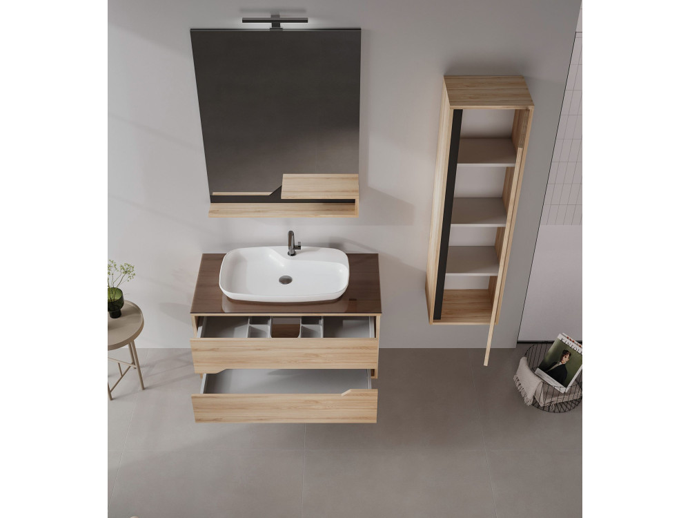 Espejo decorativo de madera «Galia 80» - 60 x 14 x 100 cm - Roble