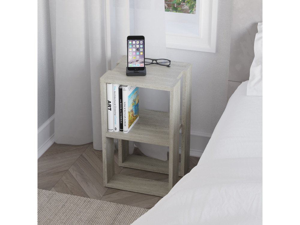 Mesilla de noche de madera "Lonie" 30 x 30 x 55 cm - Travertino