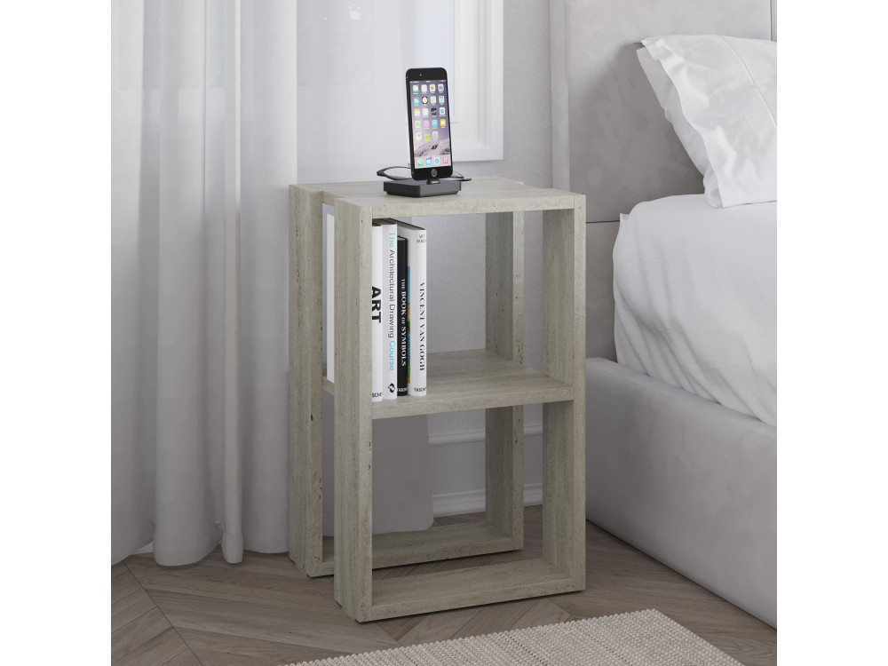 Mesilla de noche de madera "Lonie" 30 x 30 x 55 cm - Travertino