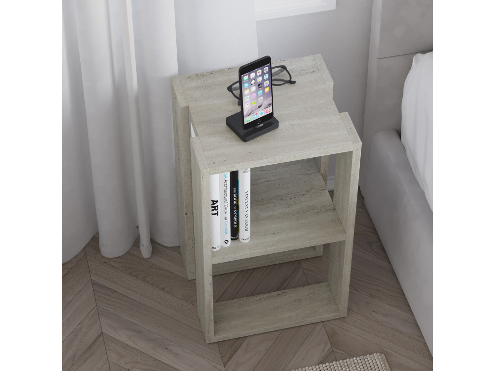 Mesilla de noche de madera "Lonie" 30 x 30 x 55 cm - Travertino