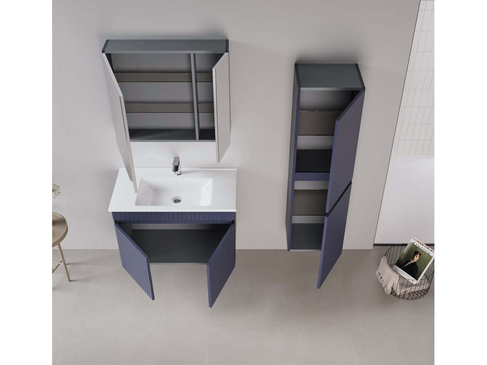 Conjunto de mueble con lavabo y espejo (2 piezas) «Tivoli 85» - 85 x 45 x 57 cm - Azul marino mate