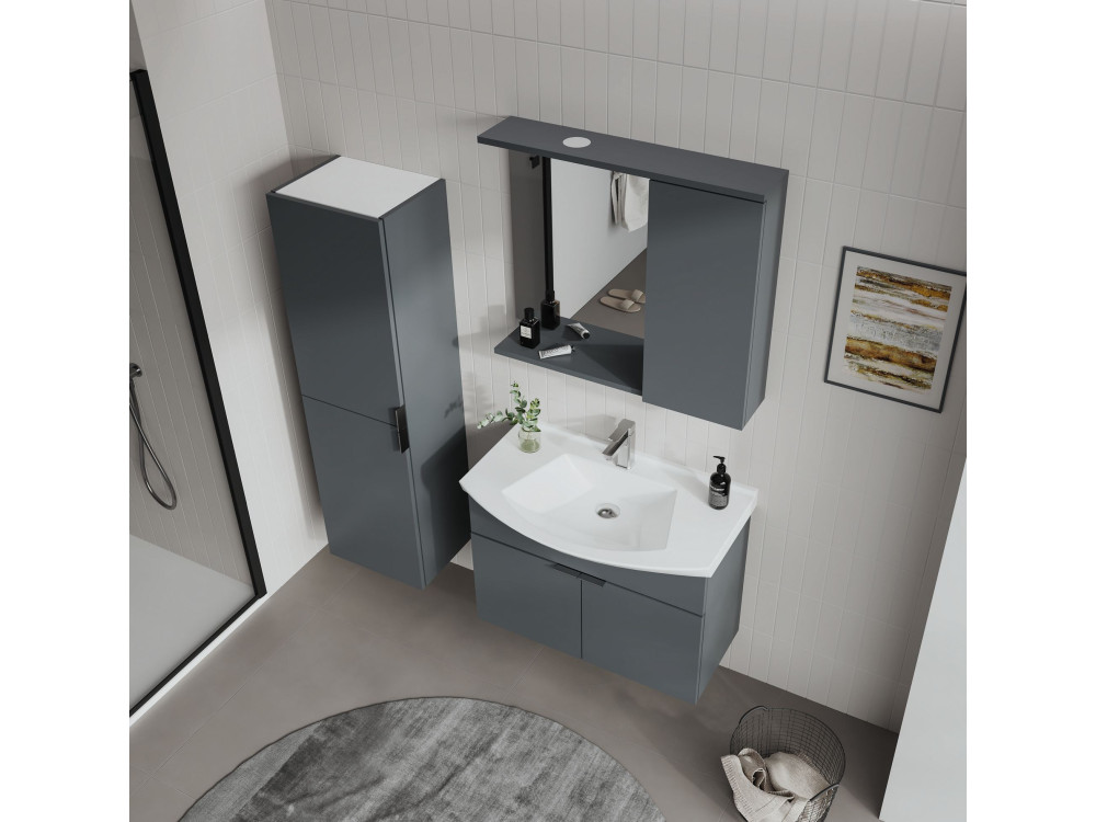 Conjunto de mueble con lavabo y espejo (2 piezas) «Purus 80» - 80 x 50 x 58 cm - Antracita mate