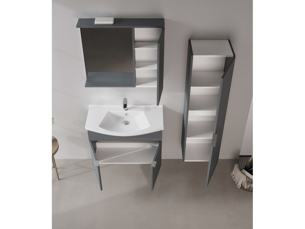 Conjunto de mueble con lavabo y espejo (2 piezas) «Purus 80» - 80 x 50 x 58 cm - Antracita mate