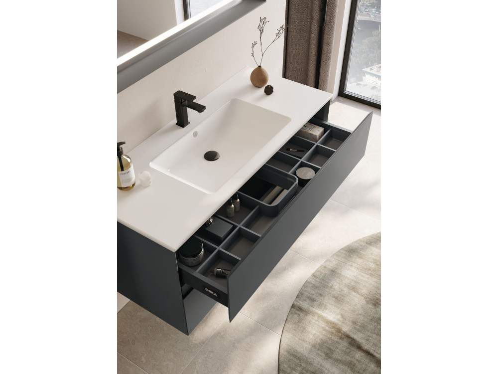 Conjunto de mueble con lavabo y espejo (2 piezas) «Nest 121 v2» - 121 x 51 x 55 cm - Antracita mate