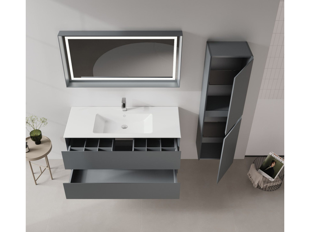 Conjunto de mueble con lavabo y espejo (2 piezas) «Nest 121 v2» - 121 x 51 x 55 cm - Antracita mate