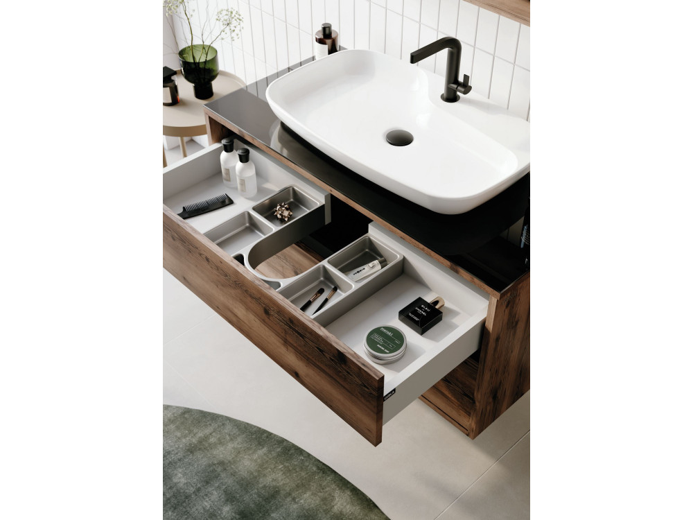 Conjunto de mueble con lavabo y espejo (2 piezas) «Galia 100 v2» - 100 x 50 x 50 cm - Nogal