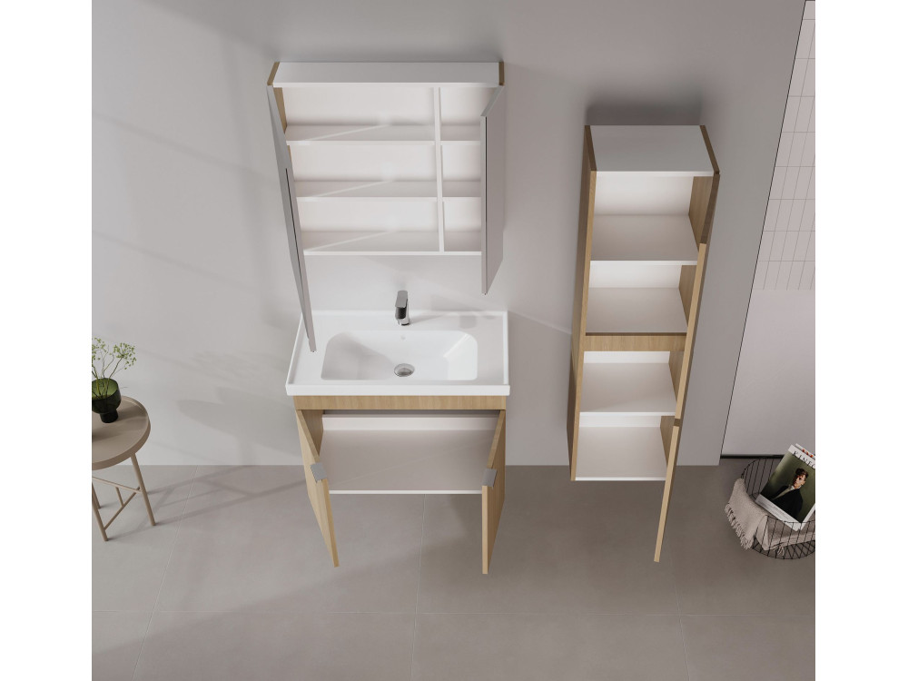 Conjunto de mueble con lavabo y espejo (2 piezas) «Desna 80» - 80 x 45 x 58 cm - Roble