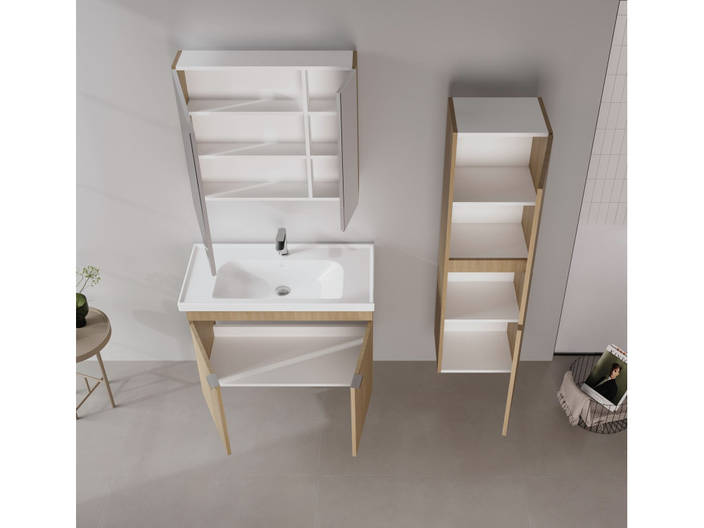 Conjunto de mueble con lavabo y espejo (2 piezas) «Desna 90» - 90 x 45 x 58 cm - Roble