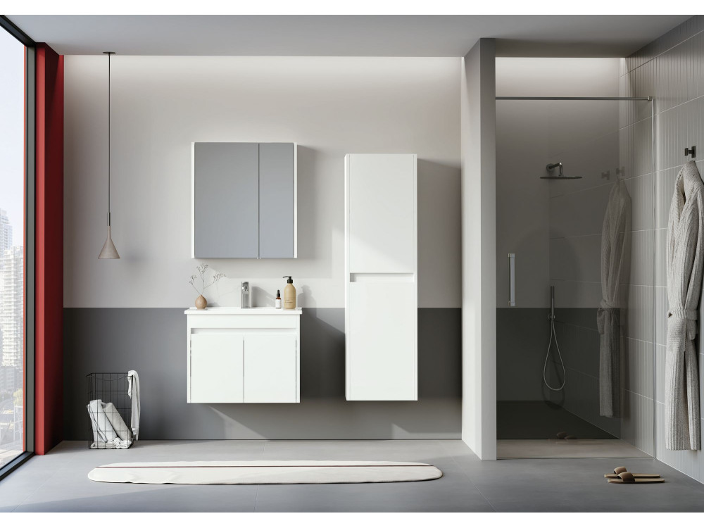 Conjunto de mueble con lavabo y espejo (2 piezas) «Arno 65» - 65 x 45 x 52 cm - Blanco