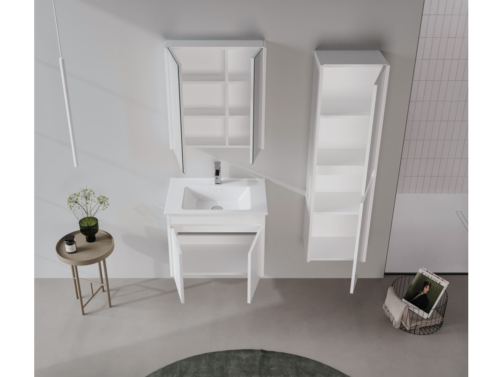 Conjunto de mueble con lavabo y espejo (2 piezas) «Arno 65» - 65 x 45 x 52 cm - Blanco