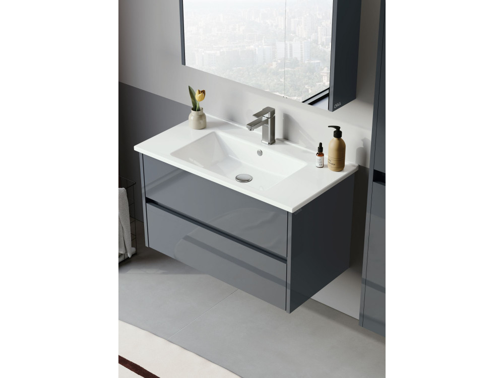 Conjunto de mueble con lavabo y espejo (2 piezas) «Arno 85» - 85 x 45 x 52 cm - Gris