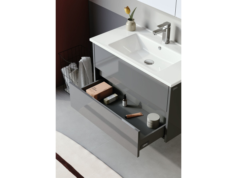 Conjunto de mueble con lavabo y espejo (2 piezas) «Arno 85» - 85 x 45 x 52 cm - Gris