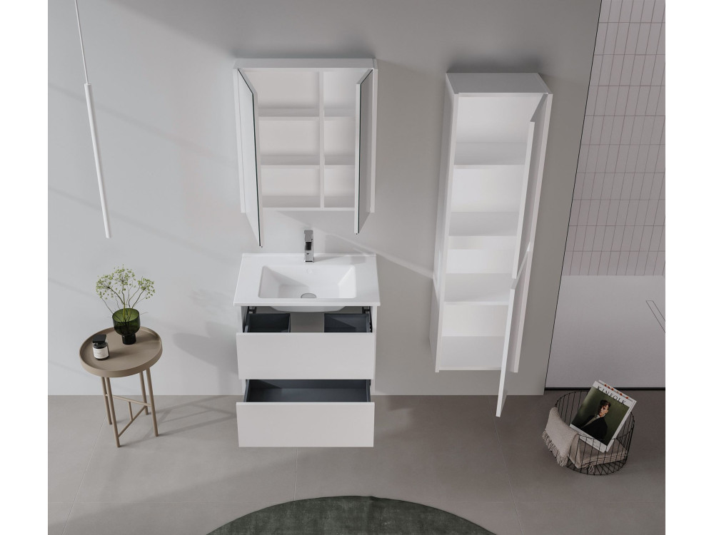 Mueble de baño con espejo «Arno 60» - 60 x 16 x 66 cm - Blanco