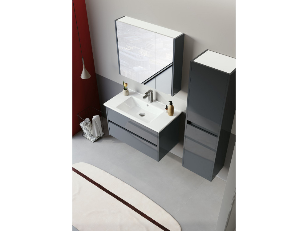 Mueble de baño con espejo «Arno 80» - 79 x 16 x 66 cm - Gris / Antracita