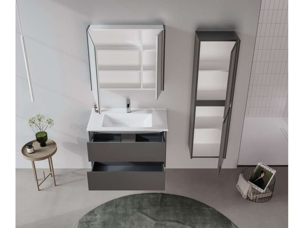 Mueble de baño con espejo «Arno 80» - 79 x 16 x 66 cm - Gris / Antracita