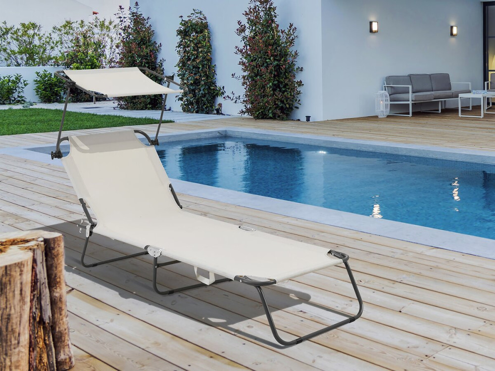Tumbona plegable "Lazy" - Con sombrilla - Beige