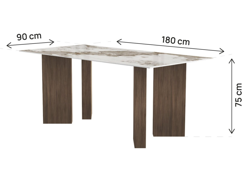 Mesa de comedor de cerámica - 180 cm - «Elma» - 8 plazas - Marrón