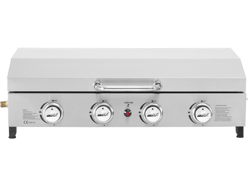 Plancha de gas 4 quemadores con tapa "Fasto" - 10 kw - Gris