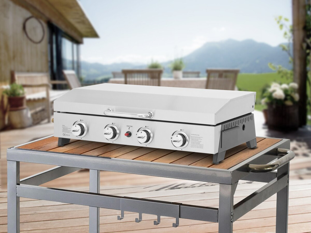 Plancha de gas 4 quemadores con tapa "Fasto" - 10 kw - Gris