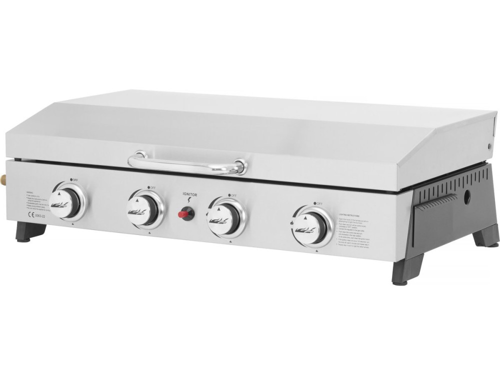 Plancha de gas 4 quemadores con tapa "Fasto" - 10 kw - Gris