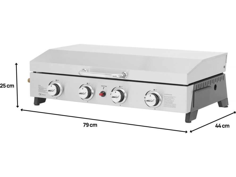 Plancha de gas 4 quemadores con tapa "Fasto" - 10 kw - Gris