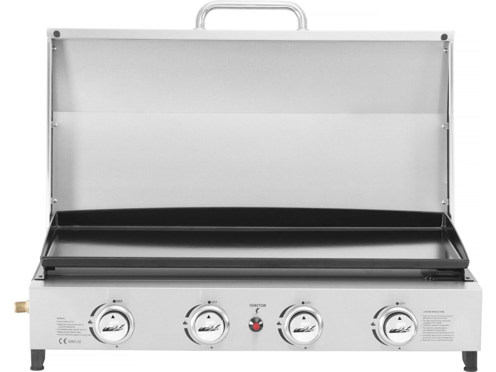 Plancha de gas 4 quemadores con tapa "Fasto" - 10 kw - Gris