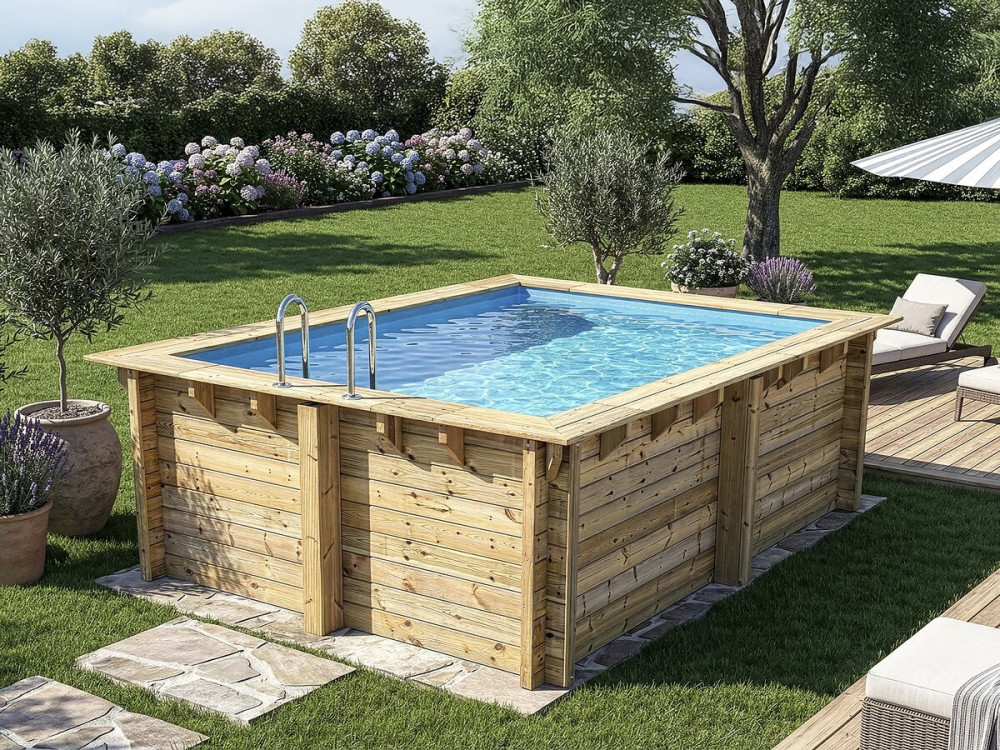 Piscina rectangular de madera "Zanzíbar" - 3,50 x 2,30 x 1,24 m