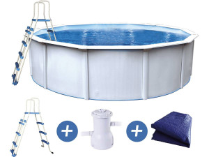 Piscina redonda en acero aspecto blanco  "Punta cana" - ¨ 4.60 x 1.20 m