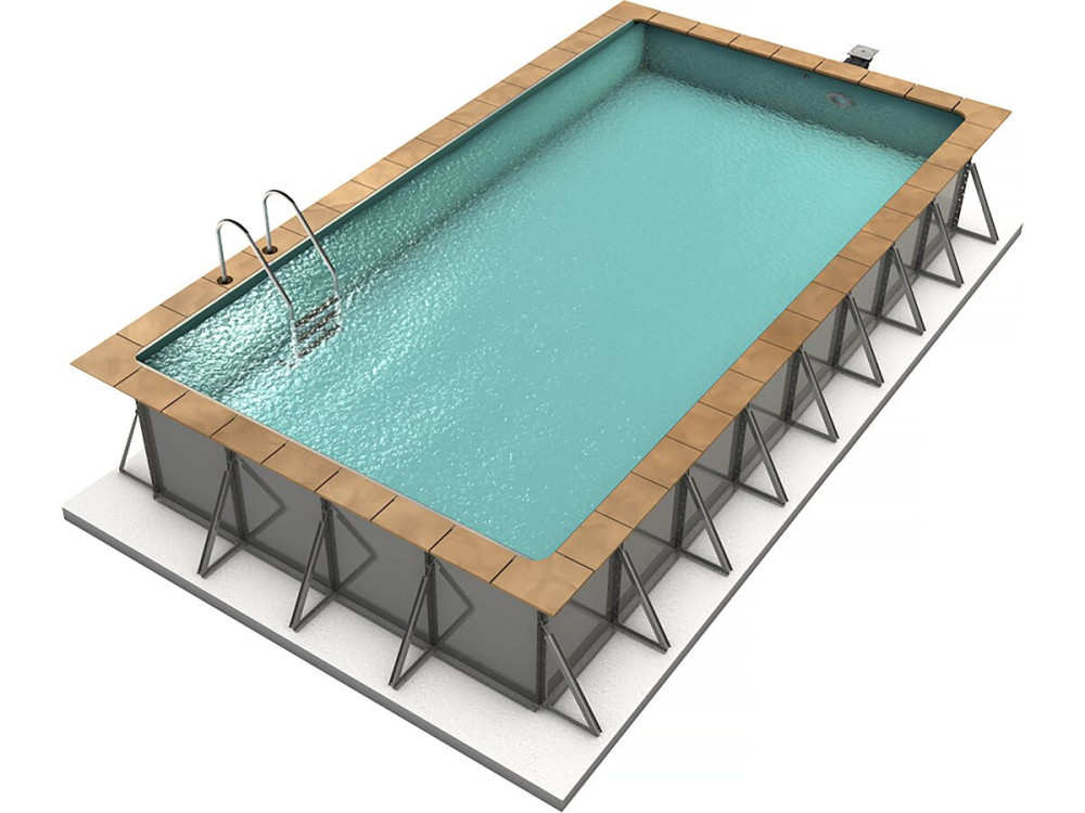 Piscina rectangular enterrada de acero con fondo plano «Sunkit» - 4,00 x 2,50 x 1,40 m + proyector LED de 12 V
