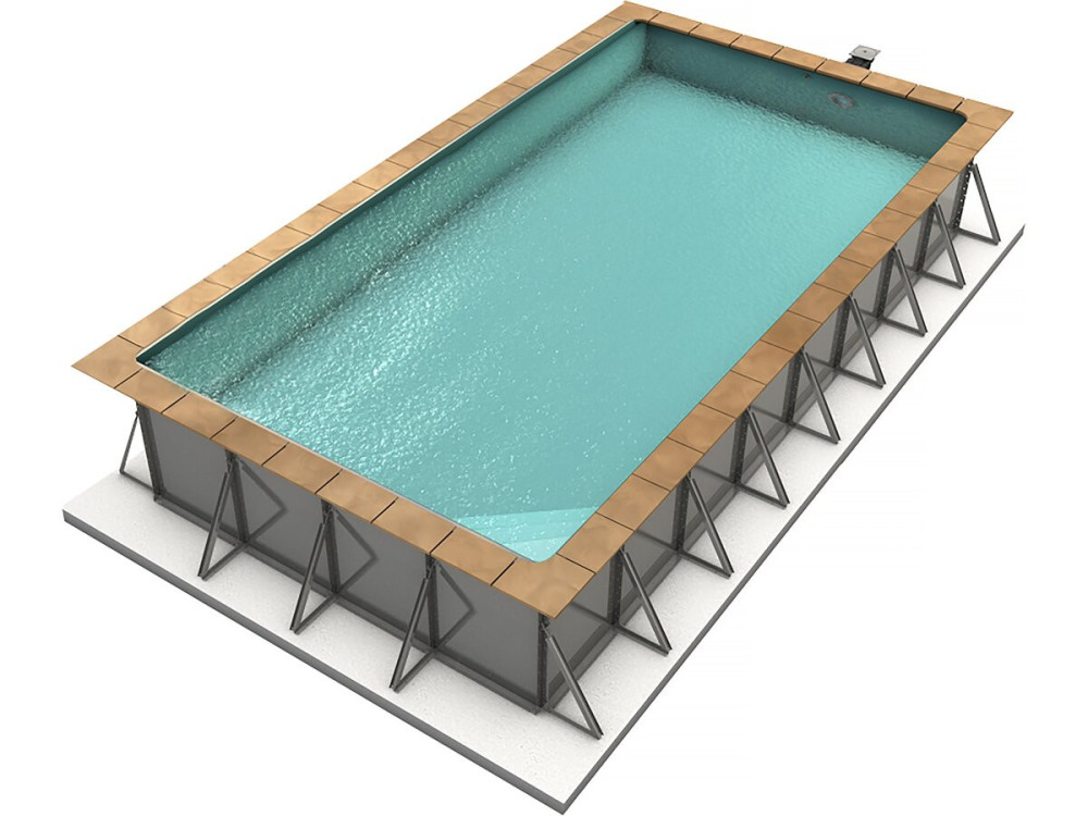 Piscina rectangular enterrada de acero con fondo plano «Sunkit» - 4,00 x 2,50 x 1,40 m + Escalera interior en esquina