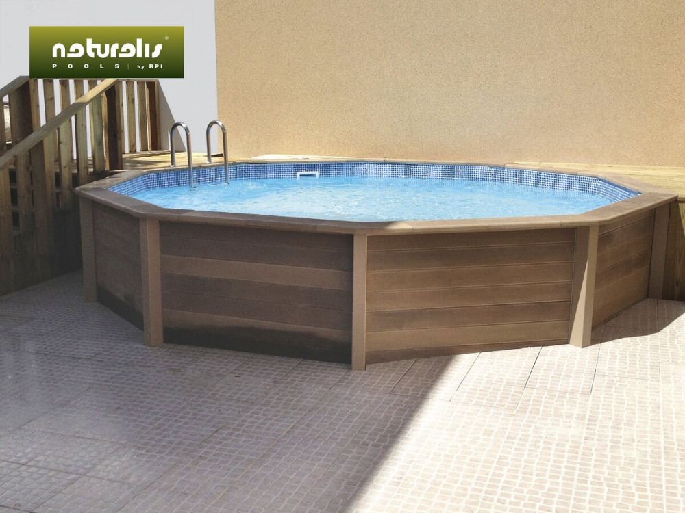 Piscina de hormigón con aspecto de madera en kit decagonal - 4,95 x 1,28 m