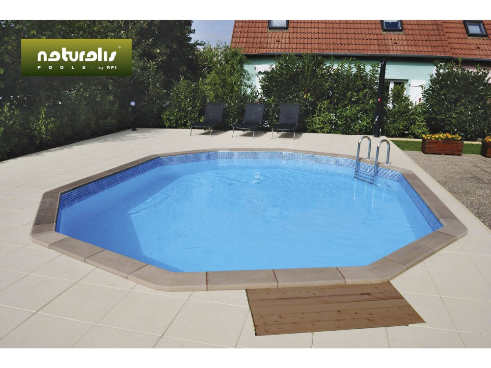 Piscina de hormigón con aspecto de madera en kit decagonal - 4,95 x 1,28 m