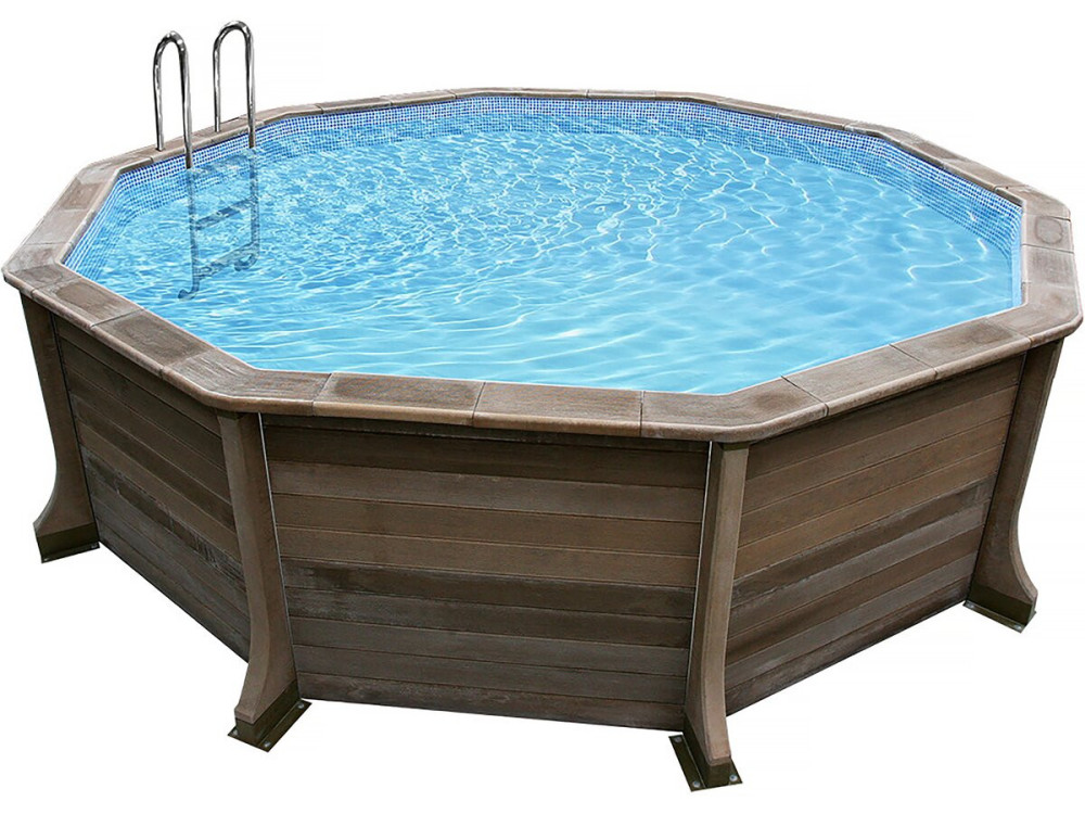 Piscina de hormigón con aspecto de madera en kit decagonal - 4,95 x 1,40 m