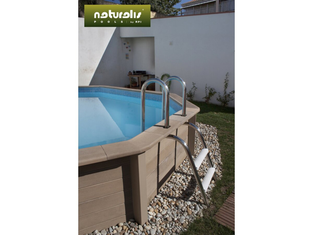 Piscina de hormigón con aspecto de madera en kit decagonal - 4,95 x 1,40 m