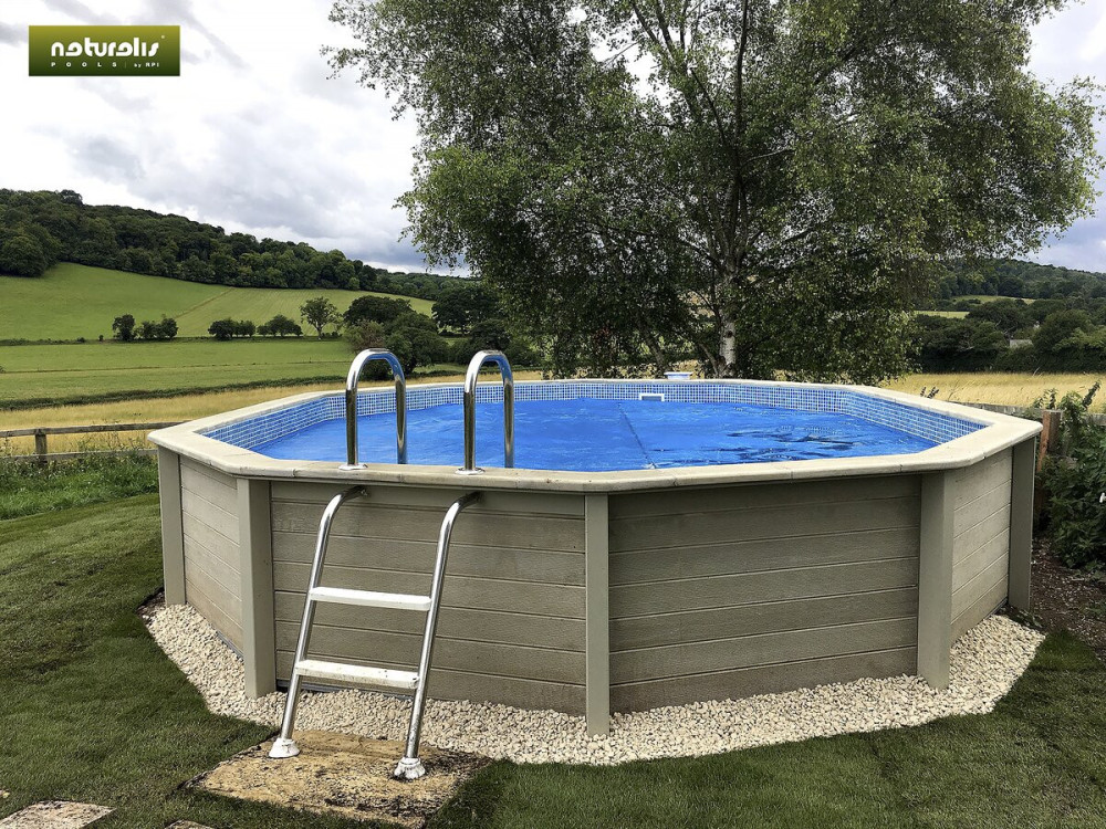 Piscina de hormigón con aspecto de madera en kit decagonal - 4,95 x 1,40 m