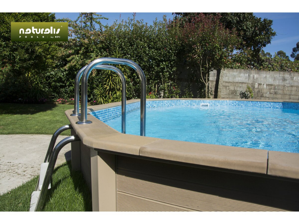 Piscina de hormigón con aspecto de madera en kit decagonal alargado «Naturalis 2» - 6.36 x 4.74 x 1.40 m